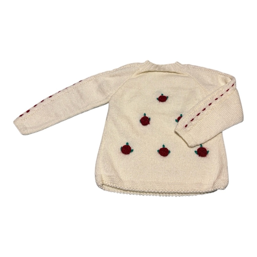 Charming Cream Sweater with Red Roses Details